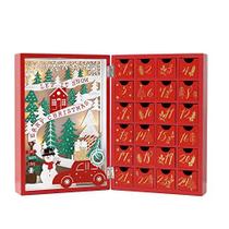 PIONEIRO-ESFORÇO Livro de calendário do advento de madeira de Natal com gavetas para adultos Crianças Decoração de contagem regressiva de Natal com iluminação LED (Vermelho-001)