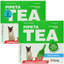 Pipeta Tea 0,5 ml Antiparasitário Contra Pulgas P/ Gatos de até 4 Kg C/ 3 unid. Kit C/ 2 Cxs - Konig