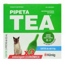 Pipeta Tea 0,5 ml Antiparasitário Contra Pulgas para Gatos de até 4 Kg Kit C/ 3 unid. - König