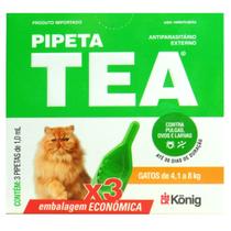 Pipeta Tea 1,0 ml Antiparasitário Contra Pulgas para Gatos de 4,1 até 8 Kg Kit Com 3 unid Konig
