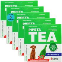 Pipeta Tea 1,3 ml Antiparasitário Contra Pulgas Cães de 5,1 até 10 Kg Com 3 unid Kit 5 Cxs