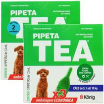 Pipeta Tea 1,3 ml Antiparasitário Contra Pulgas P/ Cães de 5,1até 10Kg C/ 3 unid. Kit C/ 2 Cxs