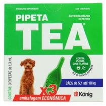 Pipeta Tea 1,3 ml Antiparasitário Contra Pulgas para Cães de 5,1até 10Kg Kit C/ 3 unid. - König