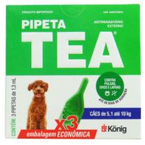 Pipeta Tea 1,3 ml Antiparasitário Contra Pulgas para Cães de 5,1até 10Kg Kit C/ 3 unid.Konig