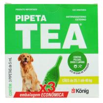 Pipeta Tea 5 ml Antiparasitário Contra Pulgas para Cães de 25,1 até 40 Kg Kit C/ 3 unid. - König