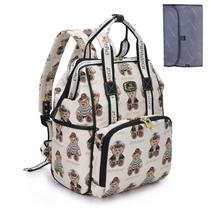 Pipi bear Fralda Bag Mochila, Elegante Cute Travel Baby Bag, Jacquard Maternity Nappy Bag for Mom and Dad with Changing Pad, Cream