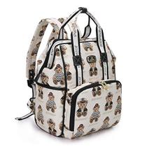 Pipi bear Fralda Bag Mochila, Elegante Cute Travel Baby Bag, Jacquard Maternity Nappy Bag for Mom and Dad with Changing Pad, Cream