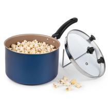 Pipoqueira Antiaderente 20cm Azul com Tampa de Vidro Nacional