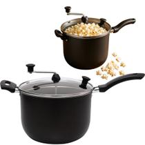 Pipoqueira antiaderente preta 4Litros com tampa de vidro resistente preparo rápido pipoca sem grudar