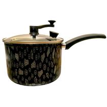 Pipoqueira Decorada Antiaderente Preta Tampa Vidro 4,2 Litro