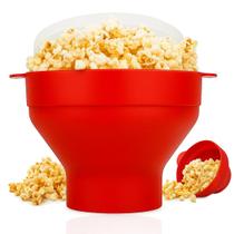 Pipoqueira em Silicone Retrátil Yab P/ Micro-ondas C/ Tampa Vermelha Prática Refratária Pipoca
