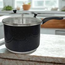 Pipoqueira N20 Preto Liso Alumínio com Tampa de Vidro 4 Litros