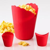 Pipoqueira P/ Microondas Silicone Vermelho Redondo C/ Tampa Dobrável Balde de Pipoca Sem Óleo - Yab