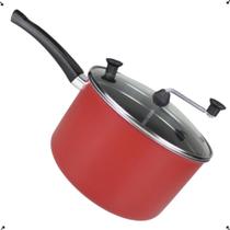 Pipoqueira Panela Antiaderente com tampa de vidro Grande e Super Resistente na Cor Vermelha e Preta