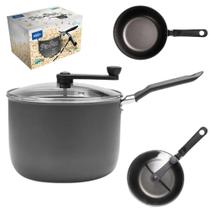 Pipoqueira Panela De Pipoca Antiaderente 4,2 Litros 20cm Tampa de Vidro Brinox Cor Grafite