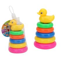 Pirâmide Argolas Empilhar Patinho Infantil Banho 5 andares