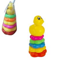 Pirâmide Argolas Empilhar Patinho Infantil Banho 5 Andares