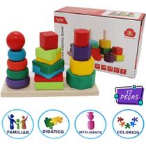 Piramide de madeira educativo didatico monta e desmonta colors 21x13,5x7cm - SPIDER
