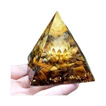 Pirâmide De Orgonite De Olho De Tigre Cristalino Com Lótus, Pedra De Orientação De Energia Positiva