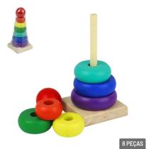 Pirâmide Educativo 08 Peças Argolas de Encaixe Estimule o aprendizado e a coordenação motora