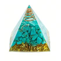 Pirâmide Orgonite Transmutação - Turquesa Com Cobre E Ouro