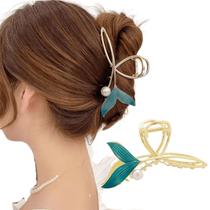 Piranha de Cabelo Prendedor Sereia Calda Dourao Azul Luxo Piranha de Cabelo Prendedor Sereia Calda Dourao Azul Luxo