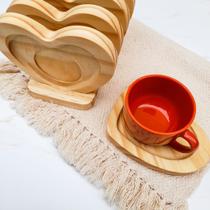 Pires Porta Xícara De Coração De Madeira Pinus Mesa Posta 6un