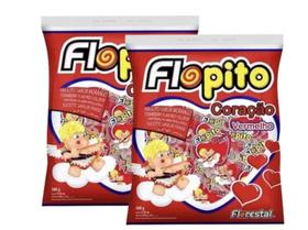 Pirulito Coração Flopito Morango Florestal C/ 50u - 2 Pacotes