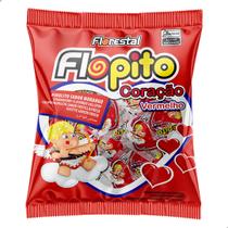 Pirulito Flopito Coração Vermelho sabor Morango Pacote 500g com 50 unidades Florestal