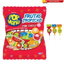 Pirulito Pop Mania Frutas Tropicais Recheio Chiclete 600g - Riclan