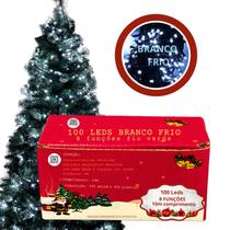 Pisca 100 leds 8 funções branco frio 10mts fio verde