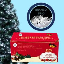 Pisca 100 leds 8 funções branco frio 8mts fio transp Pisca 100 leds 8 funções branco frio 8mts fio transp