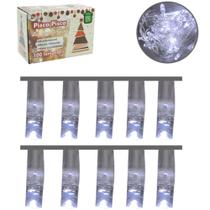 Pisca 100 leds branco 127v 9m 4 funcoes fio transparente