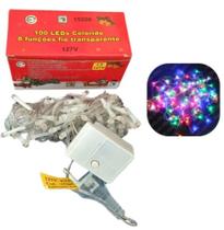 Pisca 100 Leds Colorido 8 Funções Fio Transparente 8ms Colorido
