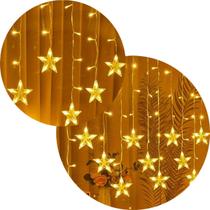 Pisca Cascata Estrelas 405 LEDs Amarelo Fio Branco 10M 220v Pisca Cascata Estrelas 405 LEDs Amarelo Fio Branco 10M 220v