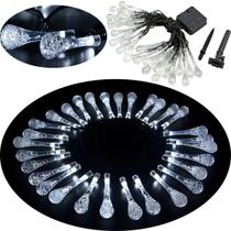 Pisca Cordão Natalino Solar Jardim 20 Gotas LED Branco De 5m