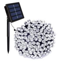 Pisca Cordão Solar Natal LED 100 Lâmpadas Luz Branca 8m 8 Funções