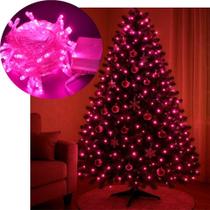 Pisca Cordão Varal Natal 100 Lâmpadas Leds Rosa De 10m 220v