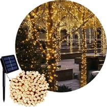 Pisca Cordão Varal Solar Natal 100 Lâmpadas Leds Amarelo 8m