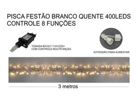 Pisca Festão 400 LEDs 3M Bivolt Luz Branco Quente de Natal