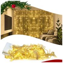 Pisca fio de fada cortina - 3m x 3m - 300 leds - branco quente - bivolt - funções - 7892023031405