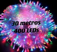 Pisca Fio Transparente 400 Leds 8f 127v 30metros Branco/Branco Quente/Azul/ Colorido