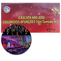 Pisca natal cascata cortina 400 leds coloridos 8 funções tomada m/f 127v ref.:11650