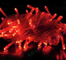 Pisca Pisca 100 LEDs Vermelho com Fio transparente 8 funções 9 Metros - 127V