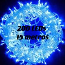 Pisca Pisca 200Leds 15Metros Fio Transparente Luz Decoração 110V 8 Funções Azul