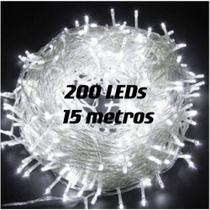 Pisca Pisca 200Leds 15Metros Fio Transparente Luz Decoração 110V 8 Funções Branco Frio - Utilidades