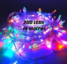 Pisca Pisca 200Leds 15Metros Fio Transparente Luz Decoração 110V 8 Funções Colorido - Utilidades