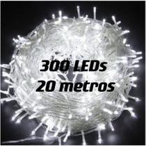 Pisca Pisca 300Leds 20Metros Fio Transparente Luz Decoração 110V 8 Funções Branco Frio