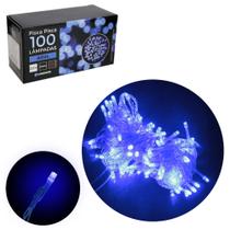 Pisca pisca azul para árvore de natal com 100 lâmpadas led 220V fio azul decoração natalina luz