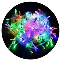 Pisca Pisca Cordão 100 Leds Colorido Fio Transparente 8 Funções Iluminação Árvore de Natal 220V